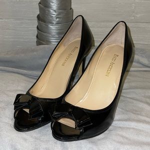 Black patent leather Enzo Angiolini peep toe heels